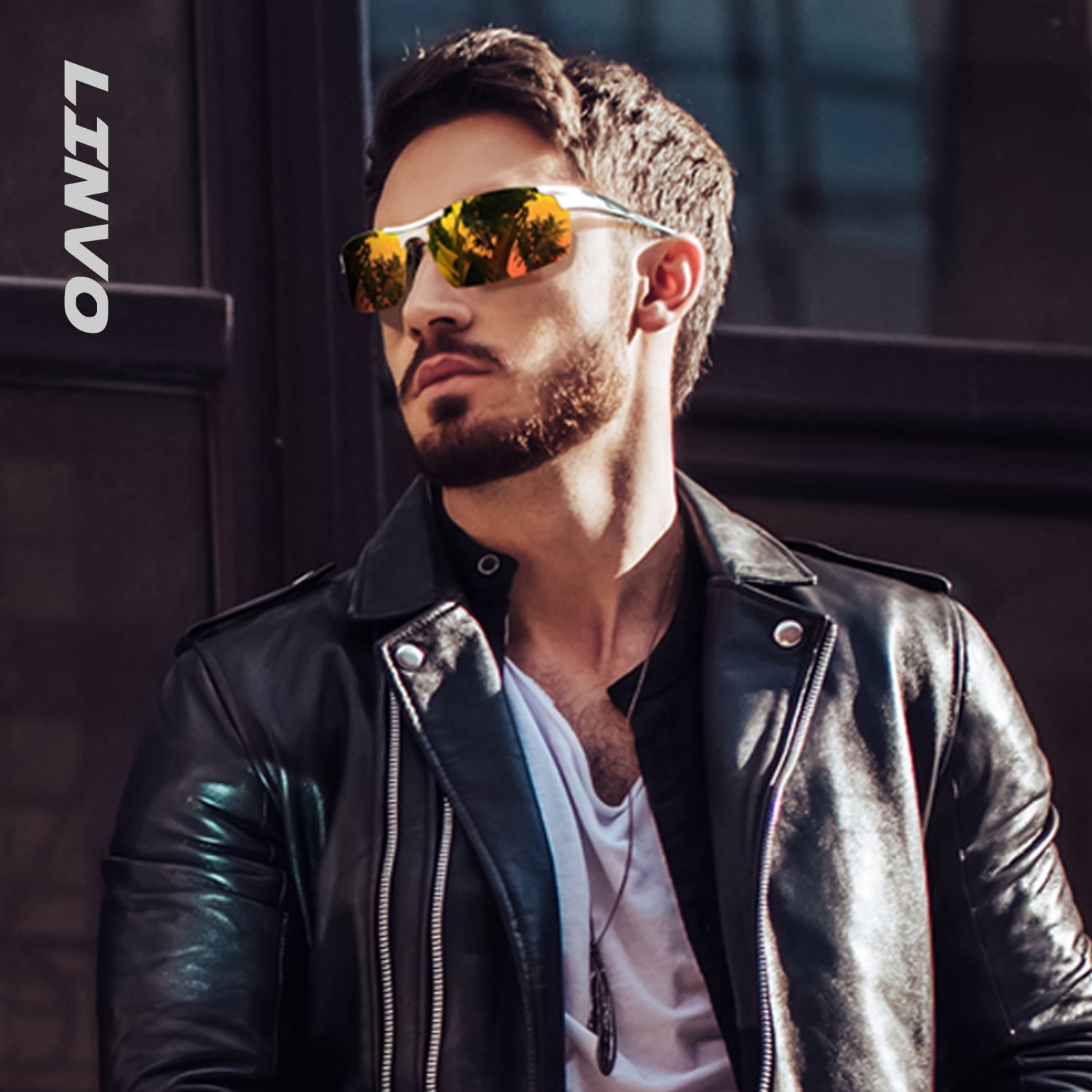 LINVO Polarized Sports Sunglasses for Men Ultralight Al-Mg Metal Frame for Driving Golfing Fishing Cycling UV Protection