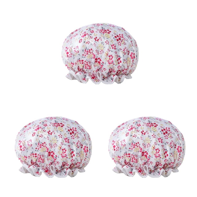 Minnieouse Sombrero de baño para mujer, suministros para baño, gorros para el pelo para ducha, cubierta para cabeza de niña gruesa a prueba de aceite, Flor pequeña roja 3piezas Minnieouse CBP383498
