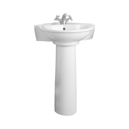 Corner Pedestal Sink, 23.5" Mid-Century Bathroom Lavatory, Small Space Sink with Hardware