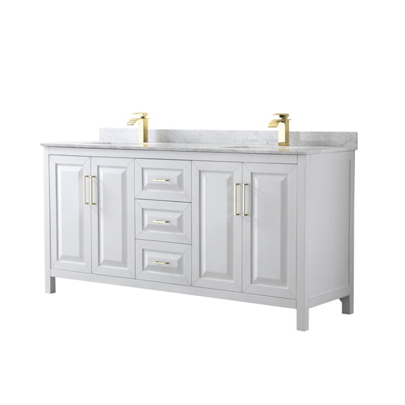 Wyndham Collection Daria 72" Wood Double Bathroom Vanity in White/Gold Trim