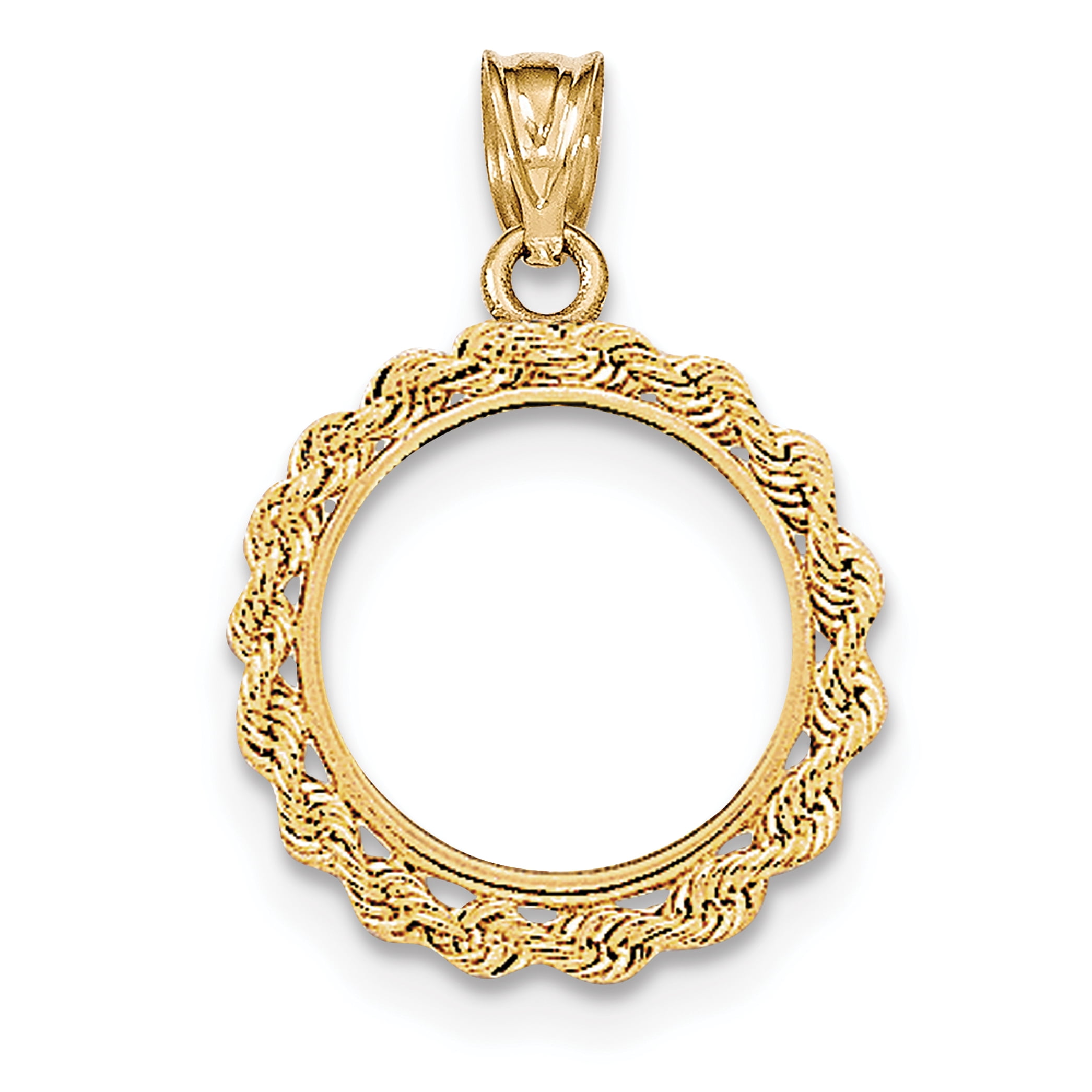 14k Yellow Gold Screw Top Fancy Bezel Pendant Only Mounting for 1.0 Old US Coin 