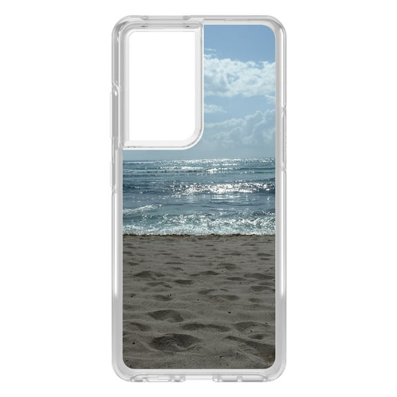 DistinctInk Clear Shockproof Hybrid Case for Galaxy S21 ULTRA 5G (6.8" Screen) - TPU Bumper, Acrylic Back, Tempered Glass Screen Protector - Ocean Horizon Akumal Mexico