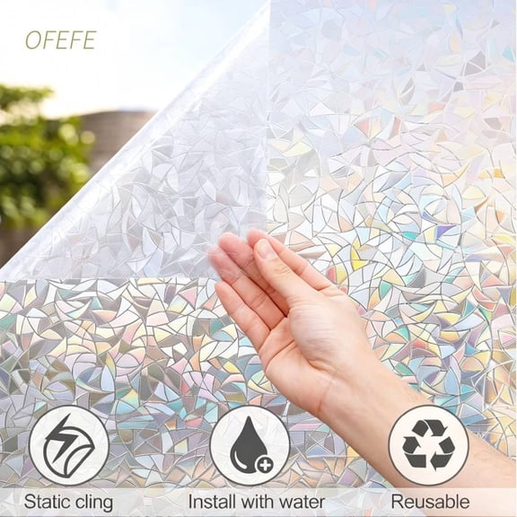 Window Privacy Film Rainbow Film Decorative Window Sticker, 3D Static Stained Glass Cling Tint for Home Heat Control Non-Adhesive, 17.7 x 118.2 inches