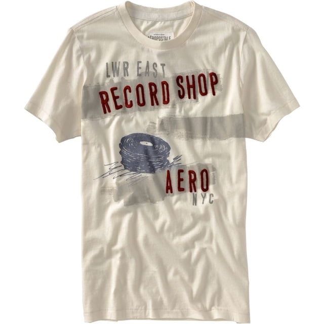 Aeropostale - Camiseta gráfica para hombre, diseño de tienda de discos, color blanco, pequeña