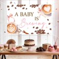 thumbnail image 2 of 6x4FT Coffee Baby Shower Backdrop A Baby is Brewing Background Pink Bow Baking Coffee Gender Reveal Party Decorations Banner Supplies Photo Booth Props, 2 of 4