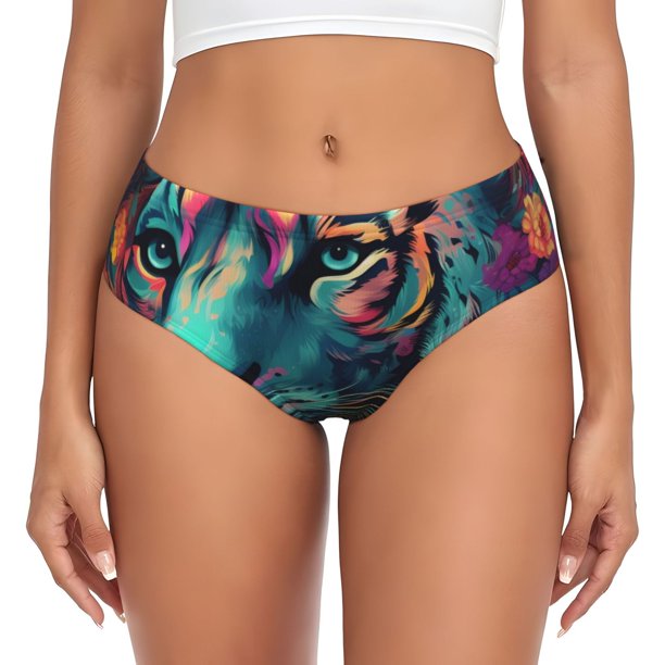 Fotbe Colorful Flower Tiger Calzones Estampados para Mujer – Ropa Interior de Algodón, Cómoda, Suave y Elástica-Small