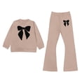 thumbnail image 4 of Shadoumai Girls 2 Piece Outfit Summer Long Sleeve Graphic T-Shirt Top & Flared Pants Spring Clothes Set Casual Kid Age 6-14, 4 of 5
