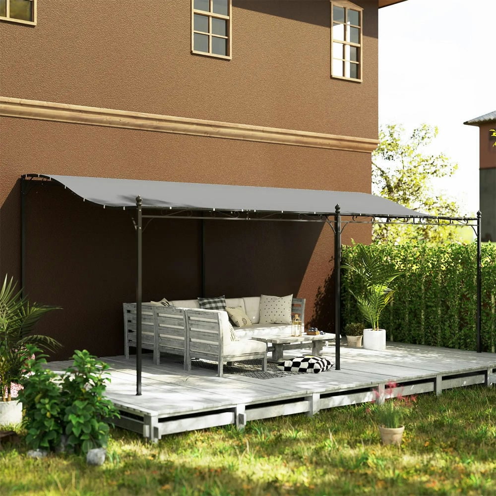 Resenkos Outdoor Garden Gazebo, Sunshade Gazebo Canopy,10' x 20' Wall-Mounted Outdoor Pergola Canopy with Drainage Holes, Dark Gray