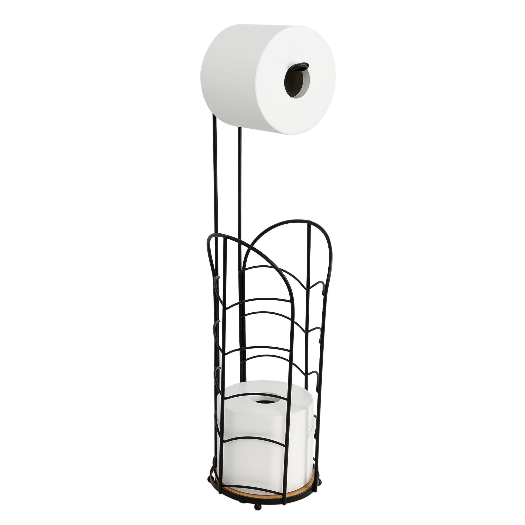 Era Banes Freestanding Toilet Paper Holder Black & Bamboo 6.14x23.03in