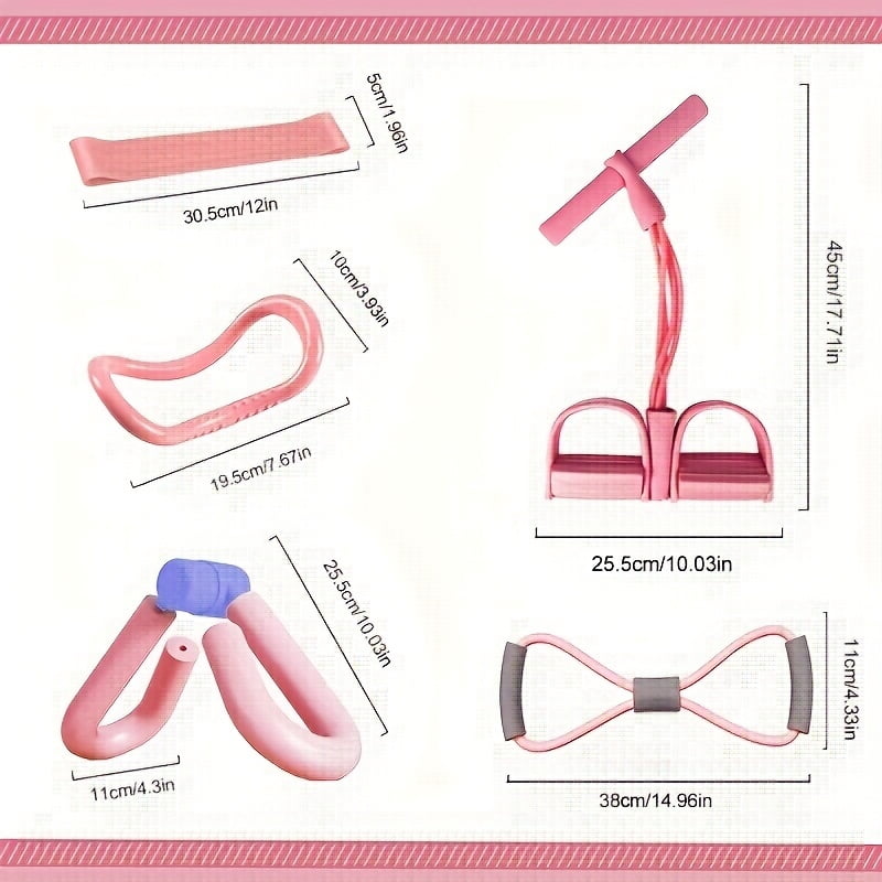 5-Piece Yoga Fitness Set, Eva Material Elastic Bands Resistance Pedal Puller Figure Eight Leg Muscle Trainer, Flexibility Massage