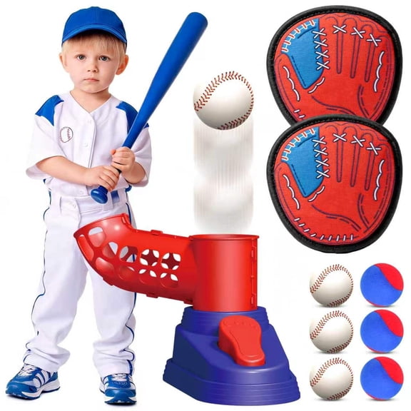 Chuvikid 2 in 1 Kids T-Ball Set,Baseball Launcher,Toss and Catch Ball Game,3 Sticky Balls,Baseball Bat,Outdoor Sports Toy Gift for kids Ages 3-12