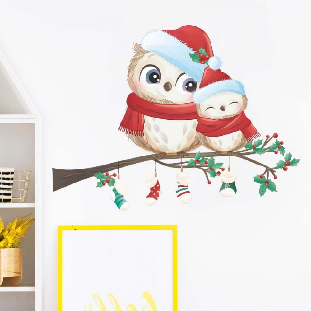 Christmas Wall Stickers Santa Claus Snowman Elk Wall Decals Removable