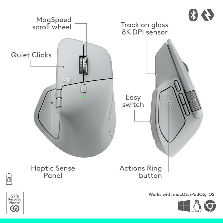 Logitech, Ergonomic Wireless Mouse MX Master 4, Pale Gray