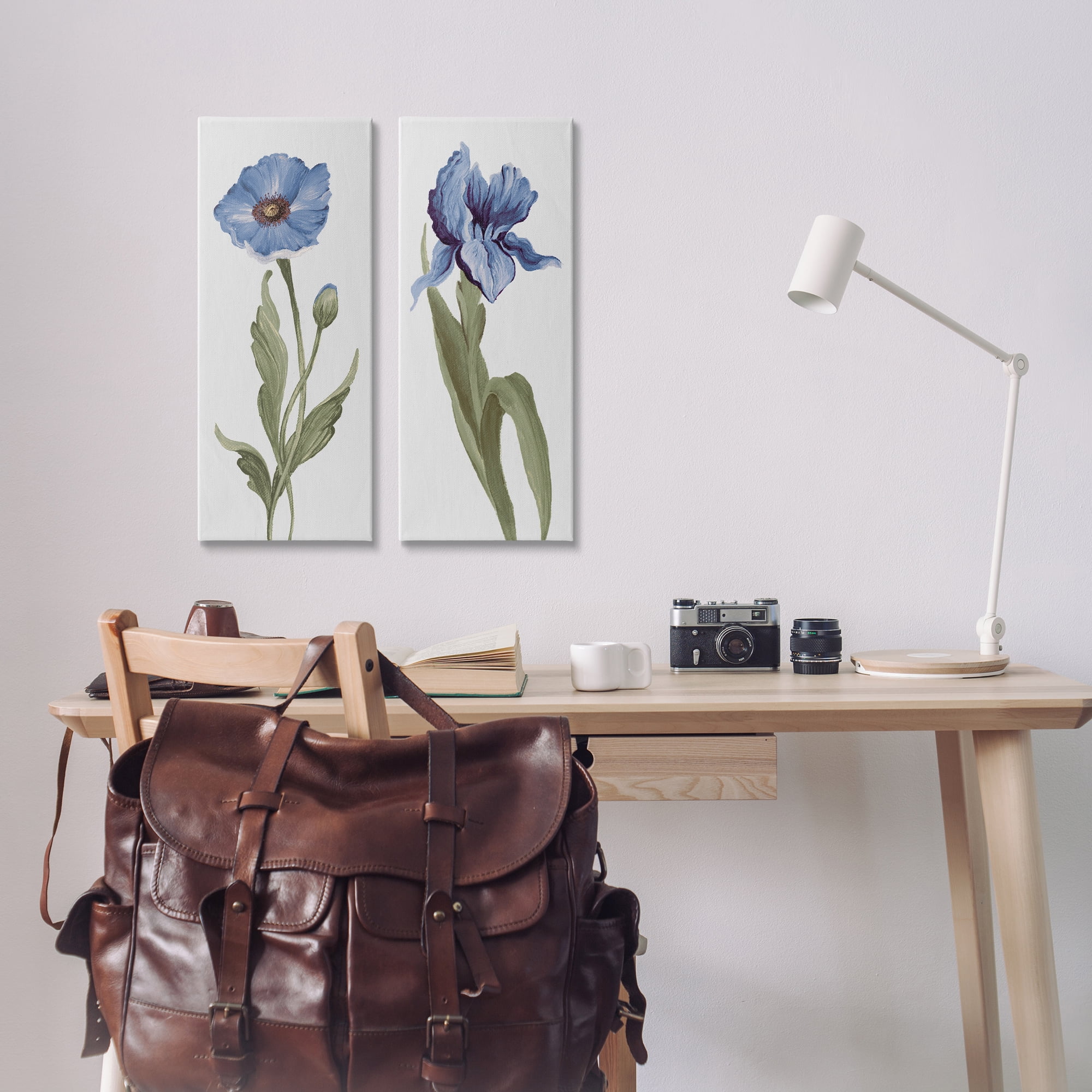Stupell Industries Blue Poppy and Iris Flowers Plants & Flowers Painting Wrapped Canvas Art Print Wall Art, 10 x 24, Set of 2