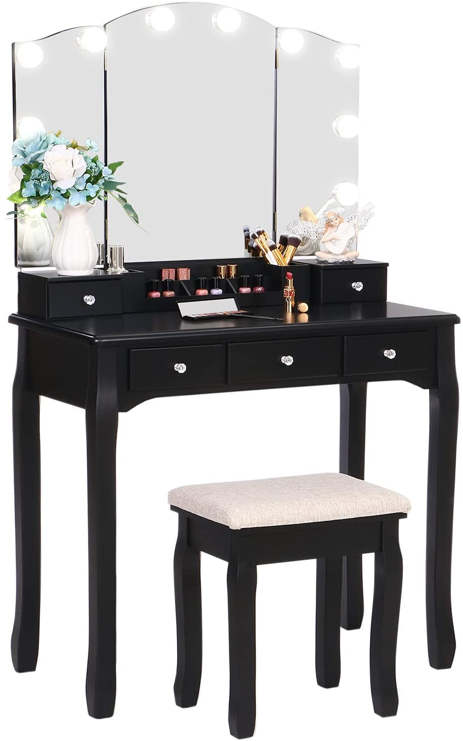 BEWISHOME Vanity Set with Lighted Mirror, Makeup Vanity with Tri