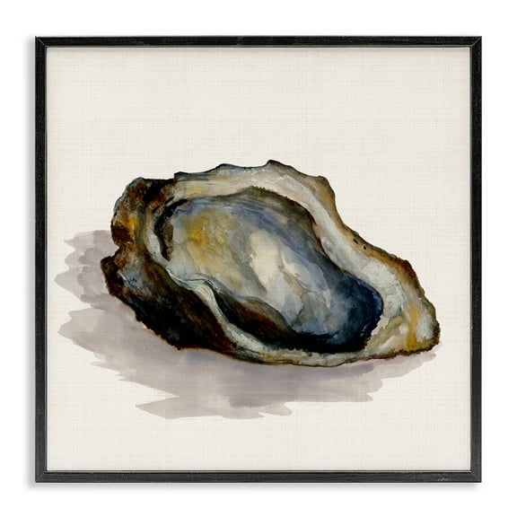 Stupell Industries Oyster Shell on Beige Nautical & Beach Painting Black Framed Art Print Wall Art, 12 x 12