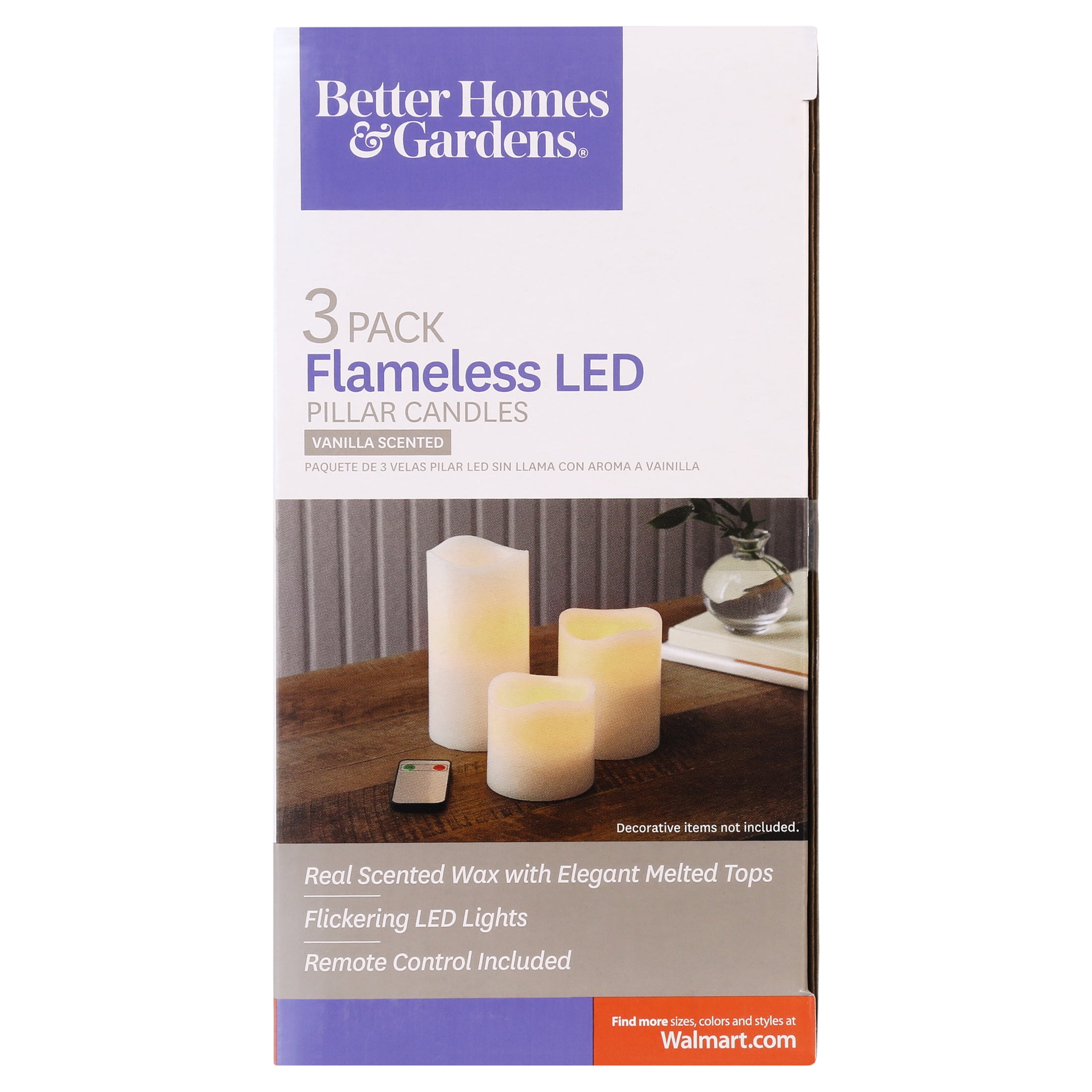 Decorative Flameless Vanilla Pillar Candles 3 Piece Set New 