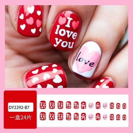 European and American Valentine's Day love love nail art, sweet love wear nail piece 24 pieces nail patch nail