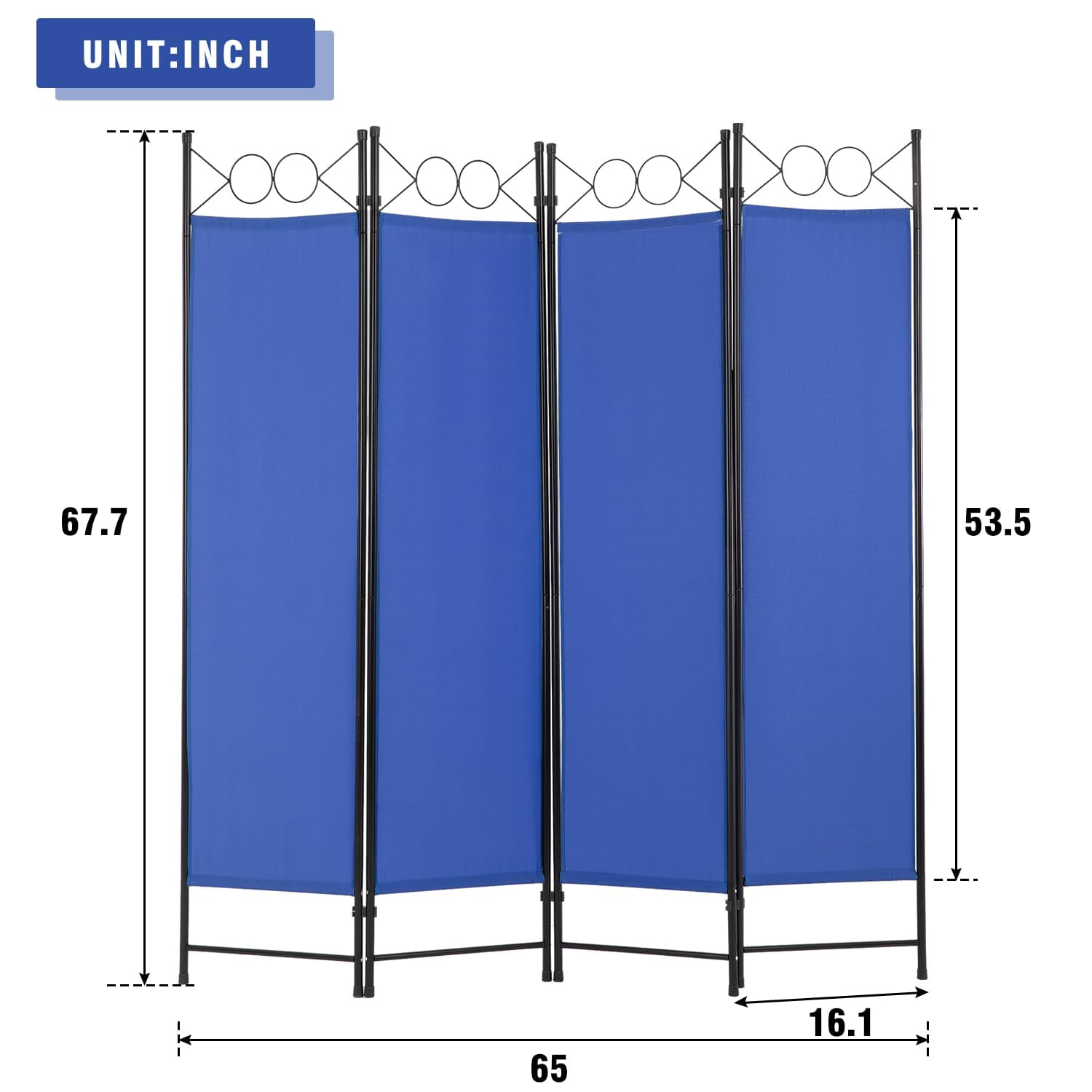 YRLLENSDAN Fabric Room Dividers and Folding Privacy Screens, Wall Divider for Room Separation, Folding Indoor Freestanding 4 Panels, Blue