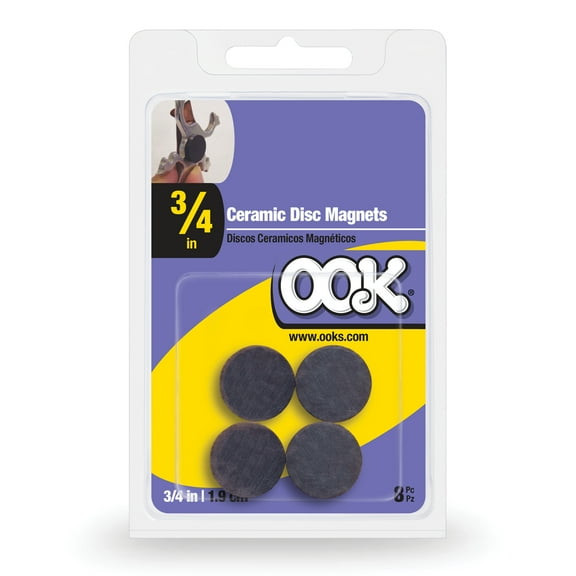Ook Disc Magnets, 3/4", Iron, Ceramic Black, Silver, 8 pack