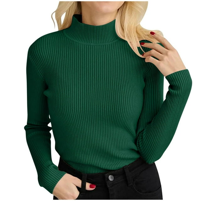 Chandail Côtelé pour Femmes Taille Unique Col Roulé Élégant Tricoté Manches Longues Ajusté Automne Hiver