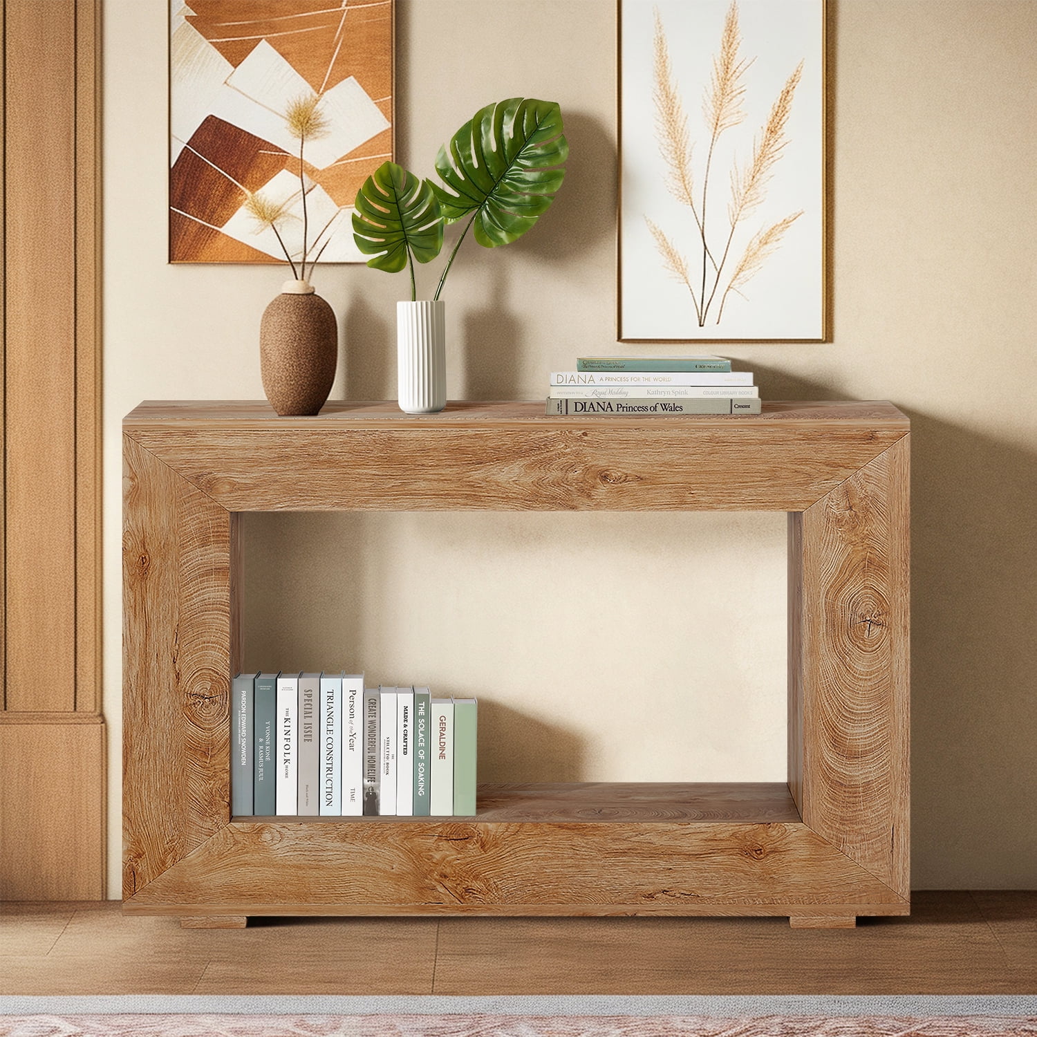 Demi Bonn 47" Farmhouse Console Table, Modern Living Room Sofa Table with Storage, Contemporary Entryway Hall Table, Foyer Display Table, Brown