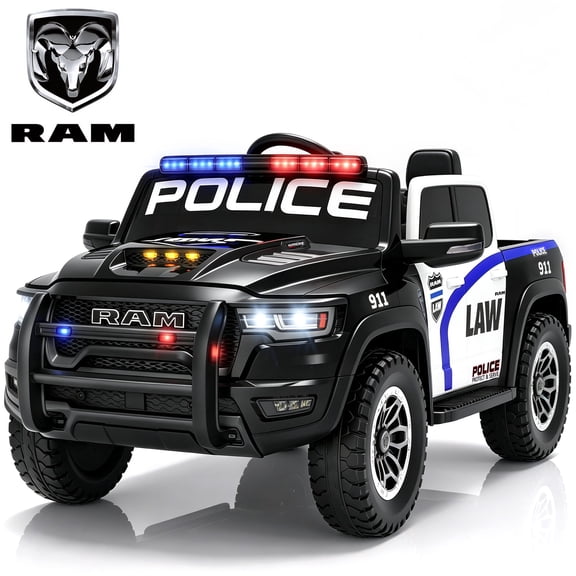 RAM 24V Ride On Car for Kids, 2 Seats Electric Car w/Remote Control, Bluetooth, MP3 Music, Lights, Powered Ride On Toy with 4 Wheels Spring Suspesion for Age 3-8 Boys & Girls, Police Car