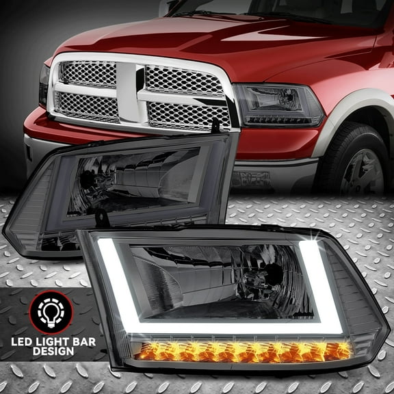 Nuvision for 09-24 Dodge Ram Truck U-LED DRL Sequential Signal Headlights Smoked/Clear