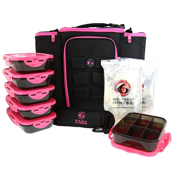 6 Pack Fitness Insulated Meal Prep Bag, Innovator 500 Black/Neon Pink