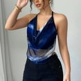 thumbnail image 4 of Lace Tops for Women Sparkly Deep V Neck Crop Tank Tops,Blue,L, 4 of 7