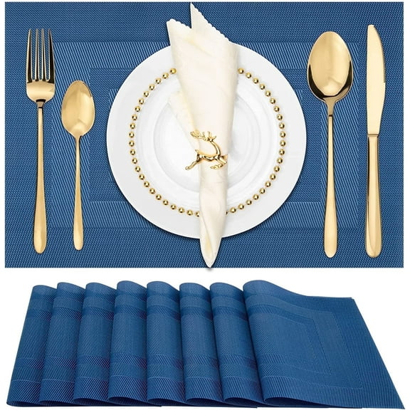 56 STORE Waterproof Washable Placemats 18"x12" Non-Slip Heat Resistant Blue, Set of 4