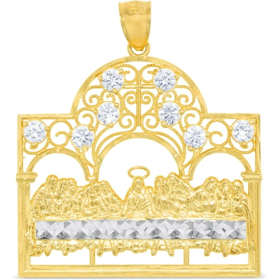 Floreo 10k Yellow Gold Diamond Cut Last Supper CZ Religious Pendant Large