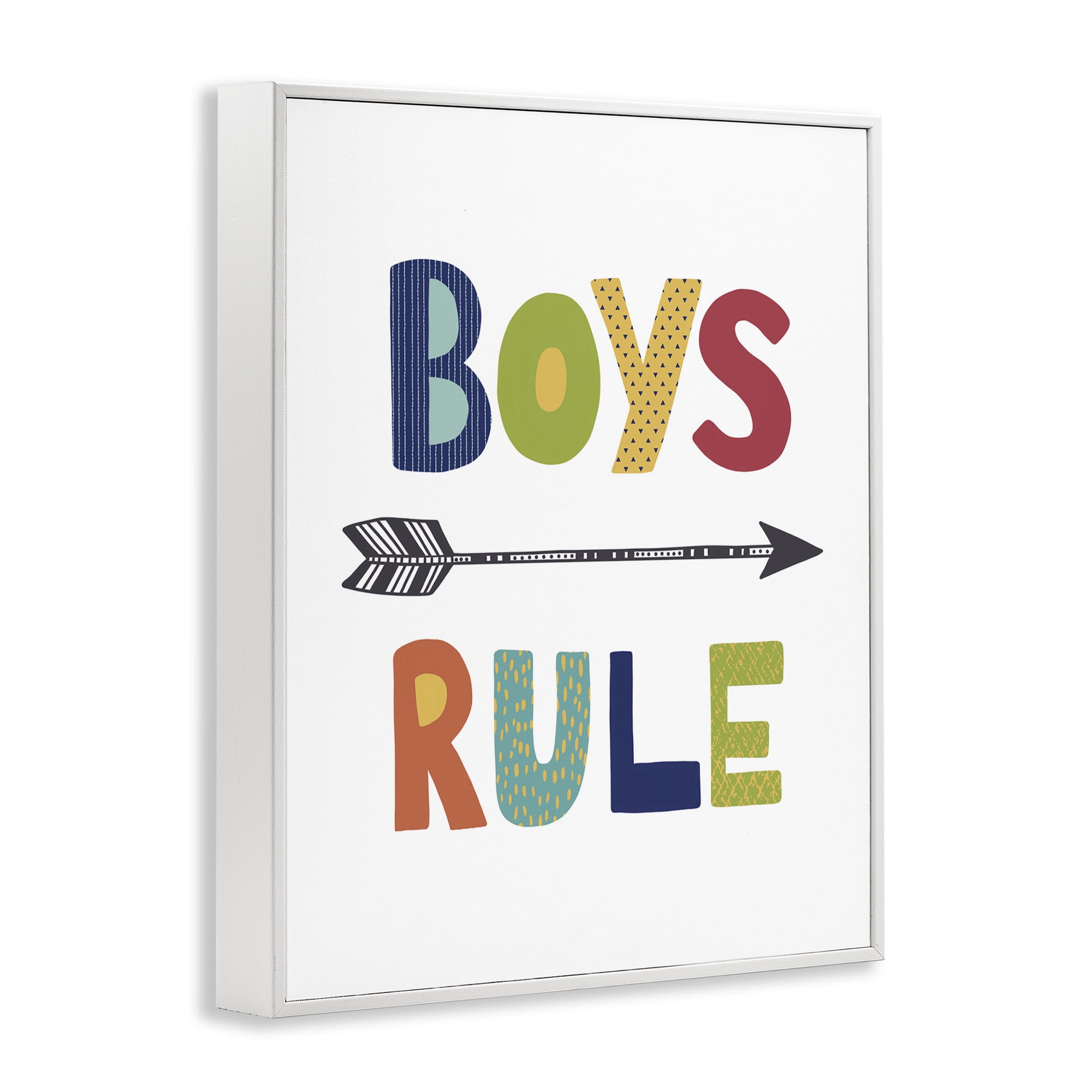 Stupell Industries Boys Rule with Arrow Typography Painting White Framed Art Print Wall Art, 24 x 30