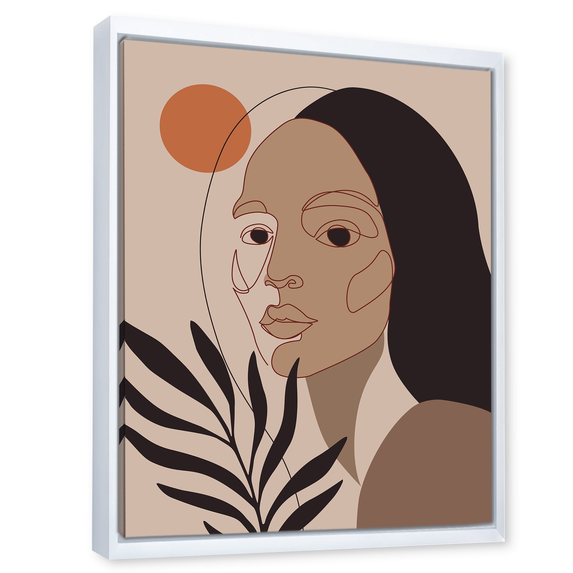 Designart 'Retro Minimal Portrait of Young Girl' Modern Framed Canvas Wall Art Print