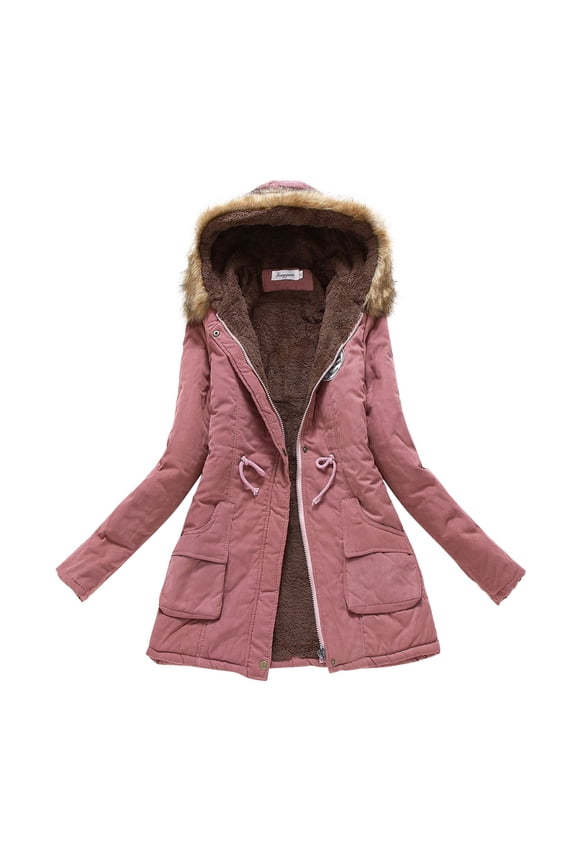 Puffer Jacket Womens Winter Coats For Women Women'S Warm Thickened Overcoat Warm Trendy Winter Fleece Fashion Lined Hooded Snow Coat Jacket Outwear Womens Winter Coats Pink Xl