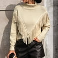 thumbnail image 6 of ShomPort Fall Sweater for Women Casual Long Sleeve Turtleneck Sweaters Fringe Front Pullover, 6 of 9