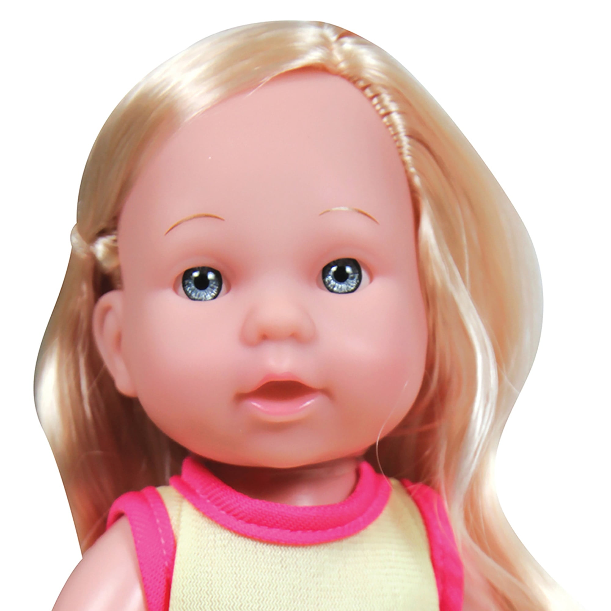 Lissi: Make Up Table Set - 8" Toddler Doll, Brush & Mirror - Blonde Hair - Pink-Red-Blue - Styling Toy Playset, Hair Care Accessories, Kids-Toddler 2+