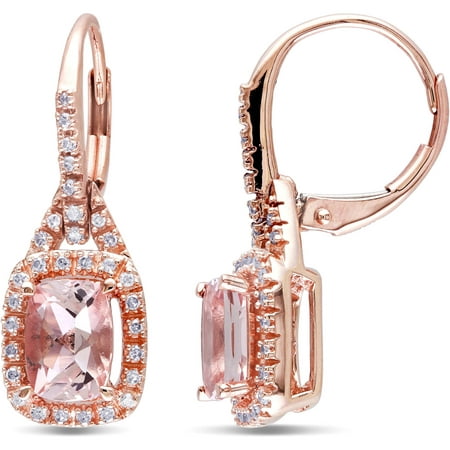 1-5/8 Carat T.G.W. Morganite and 1/5 Carat T.W. Diamond 10kt Pink Gold Leverback Earrings