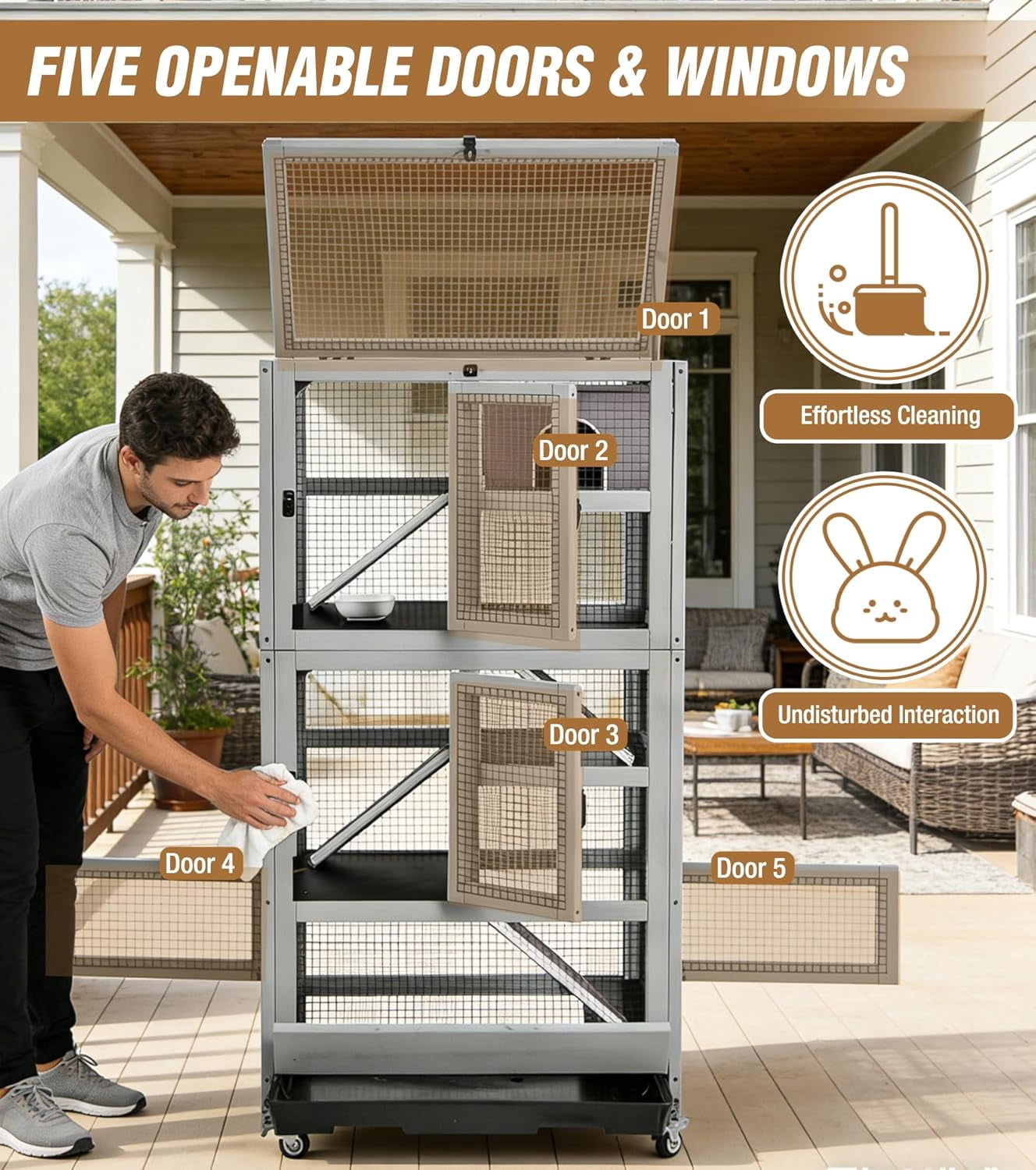 Aivituvin Large Ferret Cage  5 Levels Chinchilla Cage with Wheels  Wooden Rat Cages Upgrade Metal Frame Guinea Pig House for Indoor Outdoor