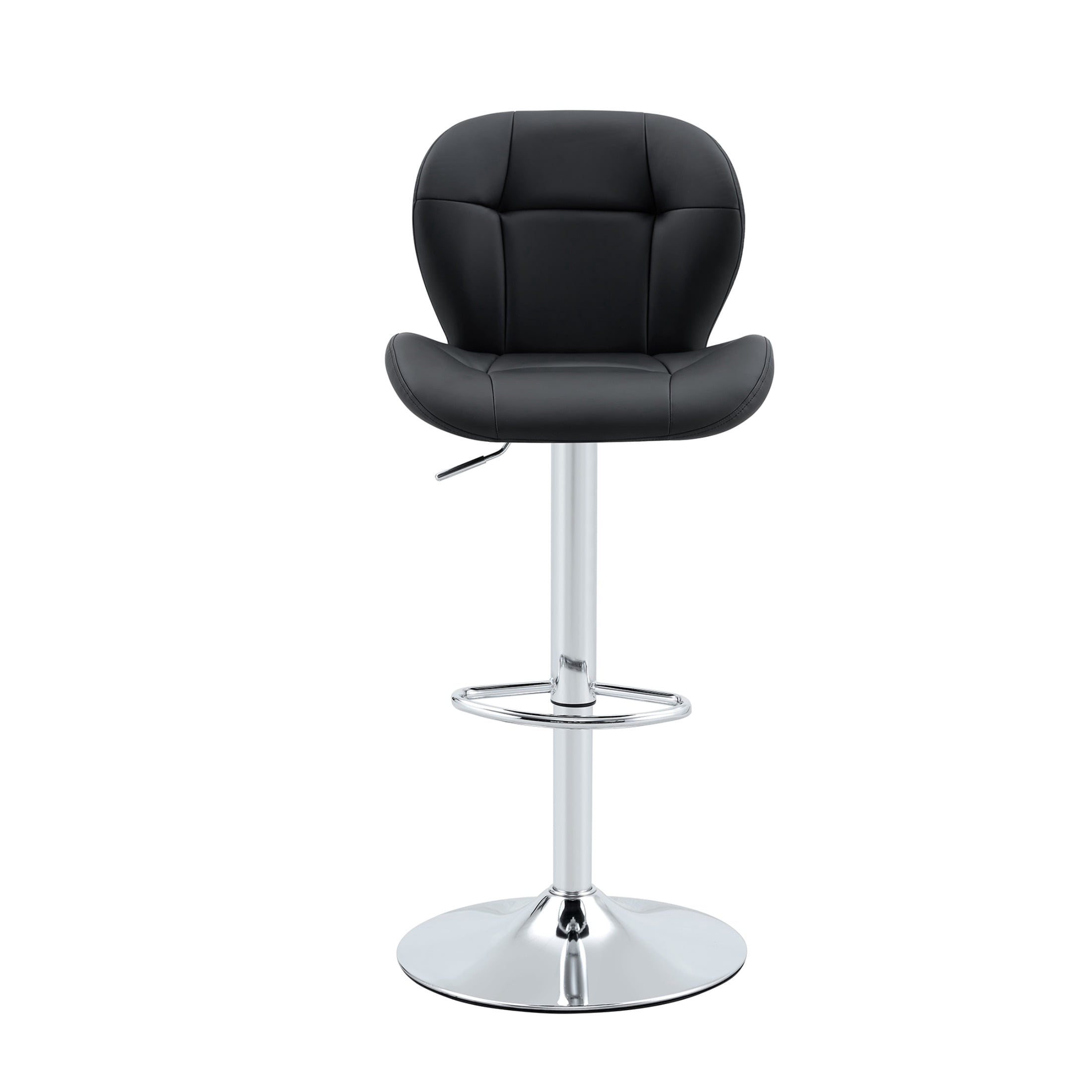 Bar Stools Set of 2, Black PU Leather Upholstered Adjustable Swivel Barstools, Adjustable Height Bar Chairs with Silver Metal Base & Footrest for Kitchen Island, Pub, Bar
