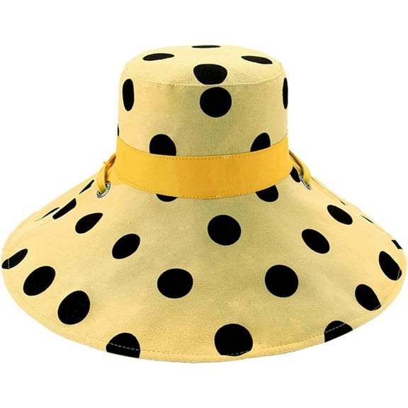 CoCopeaunts Big Wide Brim Bucket Hat Beach UV Protection Fisherman Hat Outdoor Traveling Double-Sided Wear Big Points Basin Hat