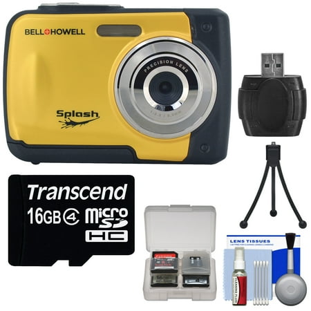Bell & Howell Splash WP10 Shock & Waterproof Digital Camera (Yellow) with 16GB Card + Tripod + Reader + Kit