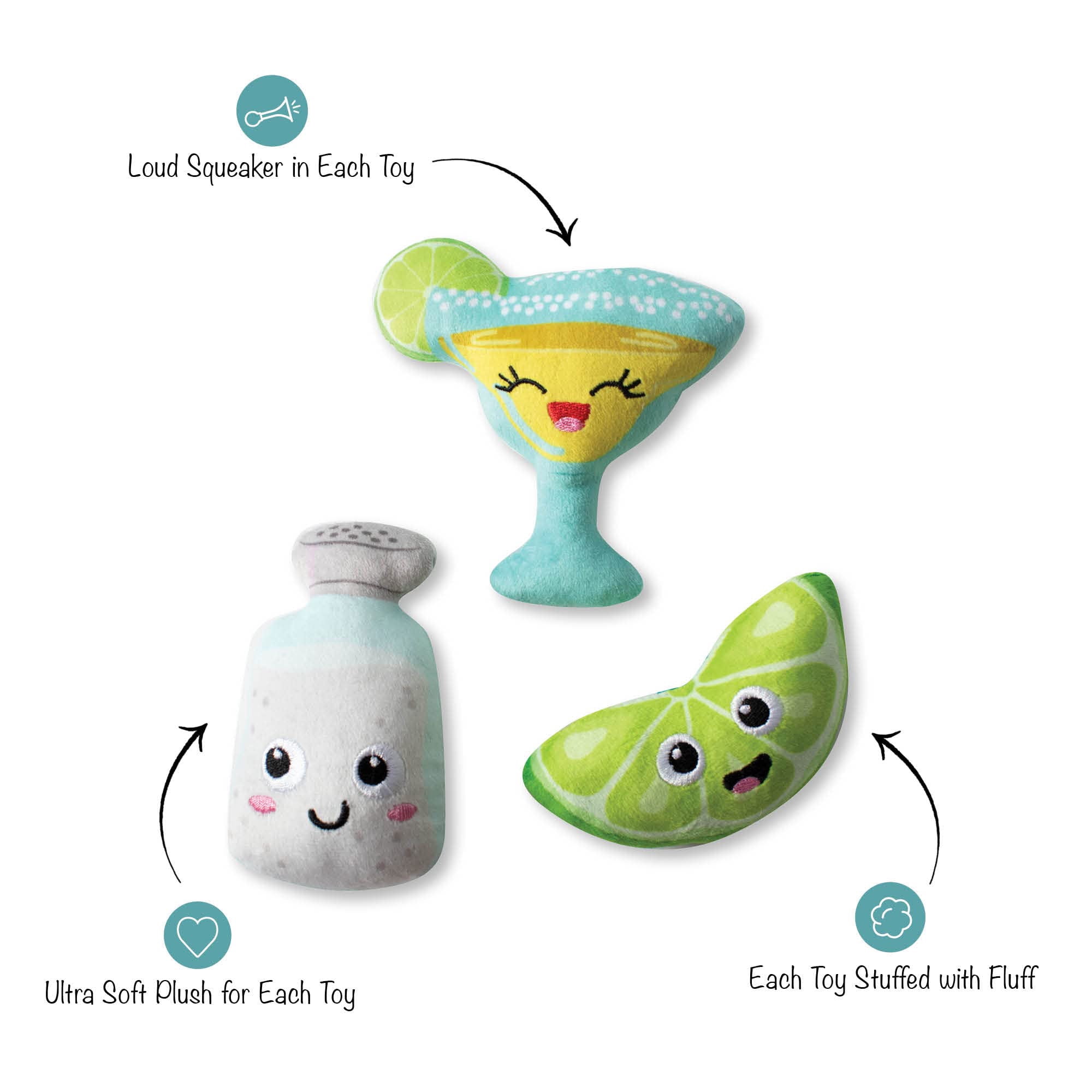 Plush dog toy set for small dogs, 3 piece squeaky toys bundle, interactive pet toys for fetch and playtime, durable stuffed animal toys, multicolor