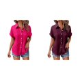 thumbnail image 1 of (2-Pack) Rinsvye Womens Casual Batwing Sleeve Button Down Short Sleeve Shirt Pure Color Oversized Blouse Summer Breathable Top Daily Wear Loose Fit Ladies Apparel, 1 of 6