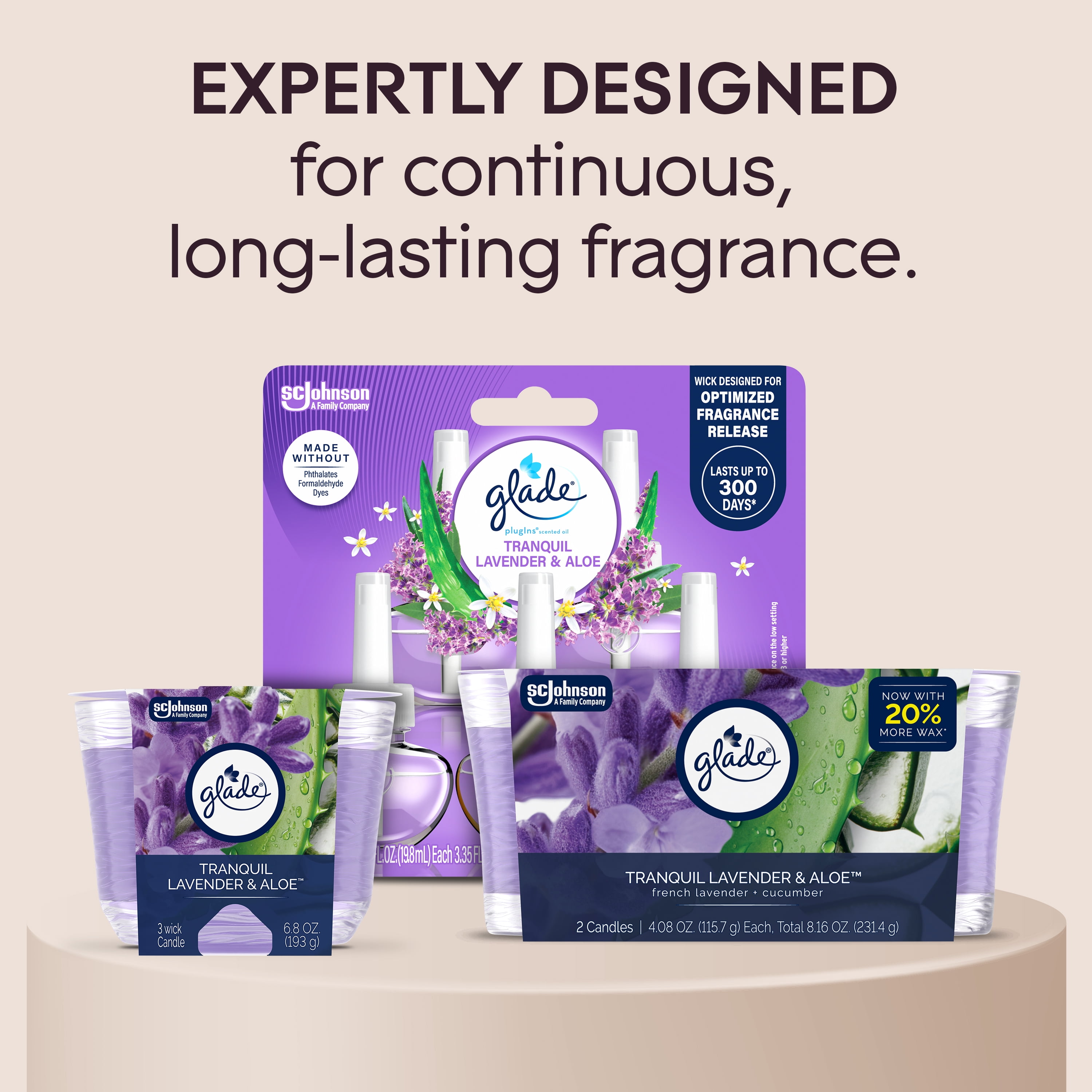 Glade 3-Wick Candles, Tranquil Lavender & Aloe, 6.8 oz, 3 Count