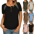 thumbnail image 3 of Askfv Tops Shirt for Women Short Sleeve Henley Crew Neck Tunic Loose Casual Tee Tops Pullover Size S-3XL, 3 of 3