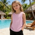 thumbnail image 7 of Maean Girl's Cotton Linen Tank Top Plaid Crew Neck Sleeveless Shirts Summer Lightweight Breathable Beach Clothes, 7 of 7