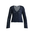thumbnail image 4 of Time and Tru Women's Tie Front Pointelle Sweater with Long Sleeves, Lightweight, Sizes XS-XXXL, 4 of 5