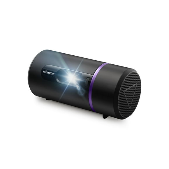 NOMVDIC R150 Mini Projector, Portable Battery Operated Projector with 4hrs of Playtime , Ceiling Projector with 90Ë Rotating Lens, 6W Harman Kardon Speaker, Auto Keystone