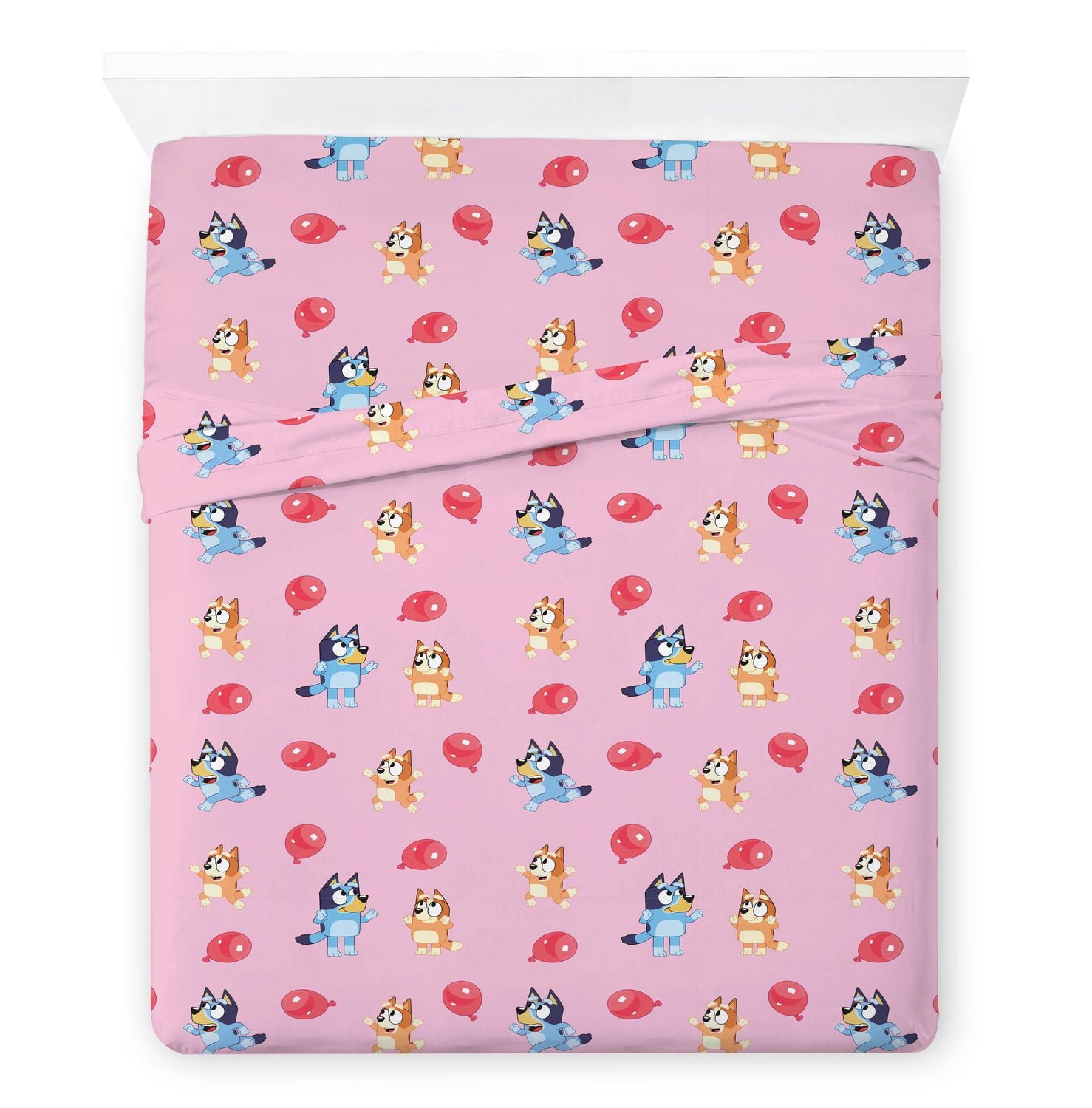 Bluey 'Balloon Party' Kids 4-Piece Full Sheet Set, 100% Polyester, Pink